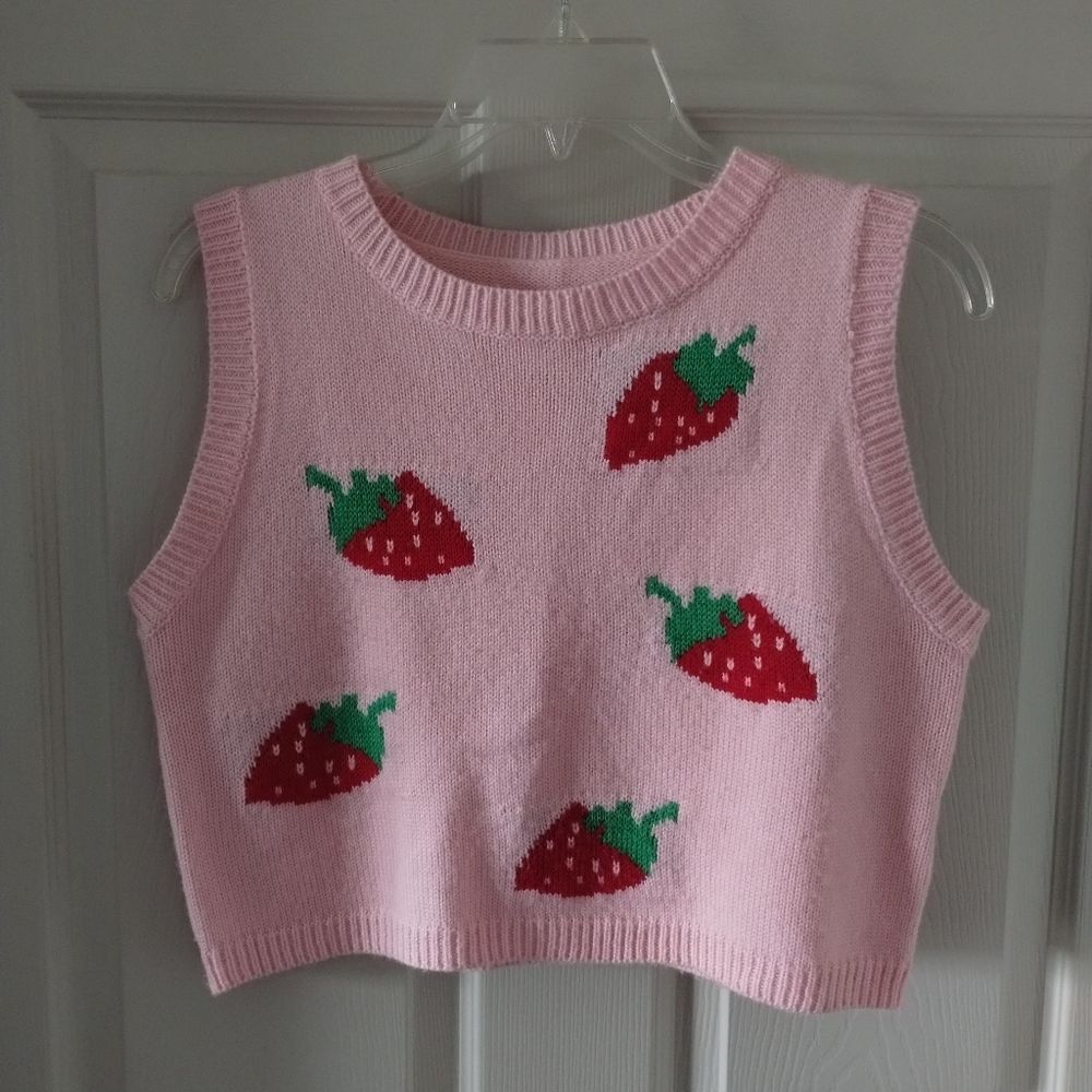 Shein Strawberry Pattern Sweater Vest Size M